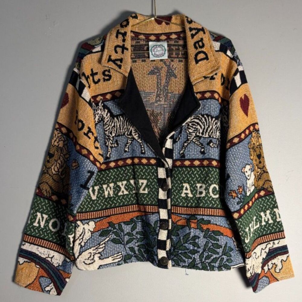 Vintage Sugar Street Weavers Noah's Ark Tapestry Jacket OS Promises Kept USA